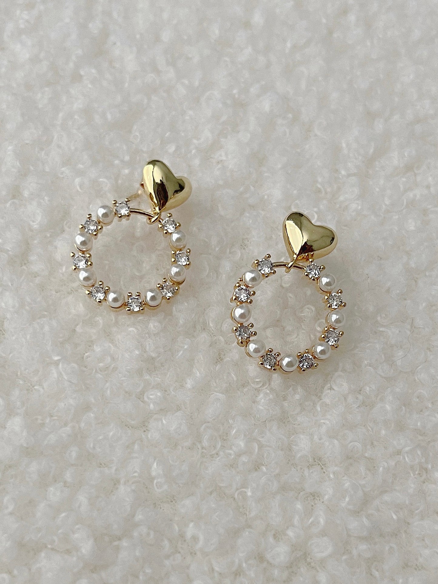 18K Gold-Dipped Heart Pearl Earrings with Cubic Zirconia