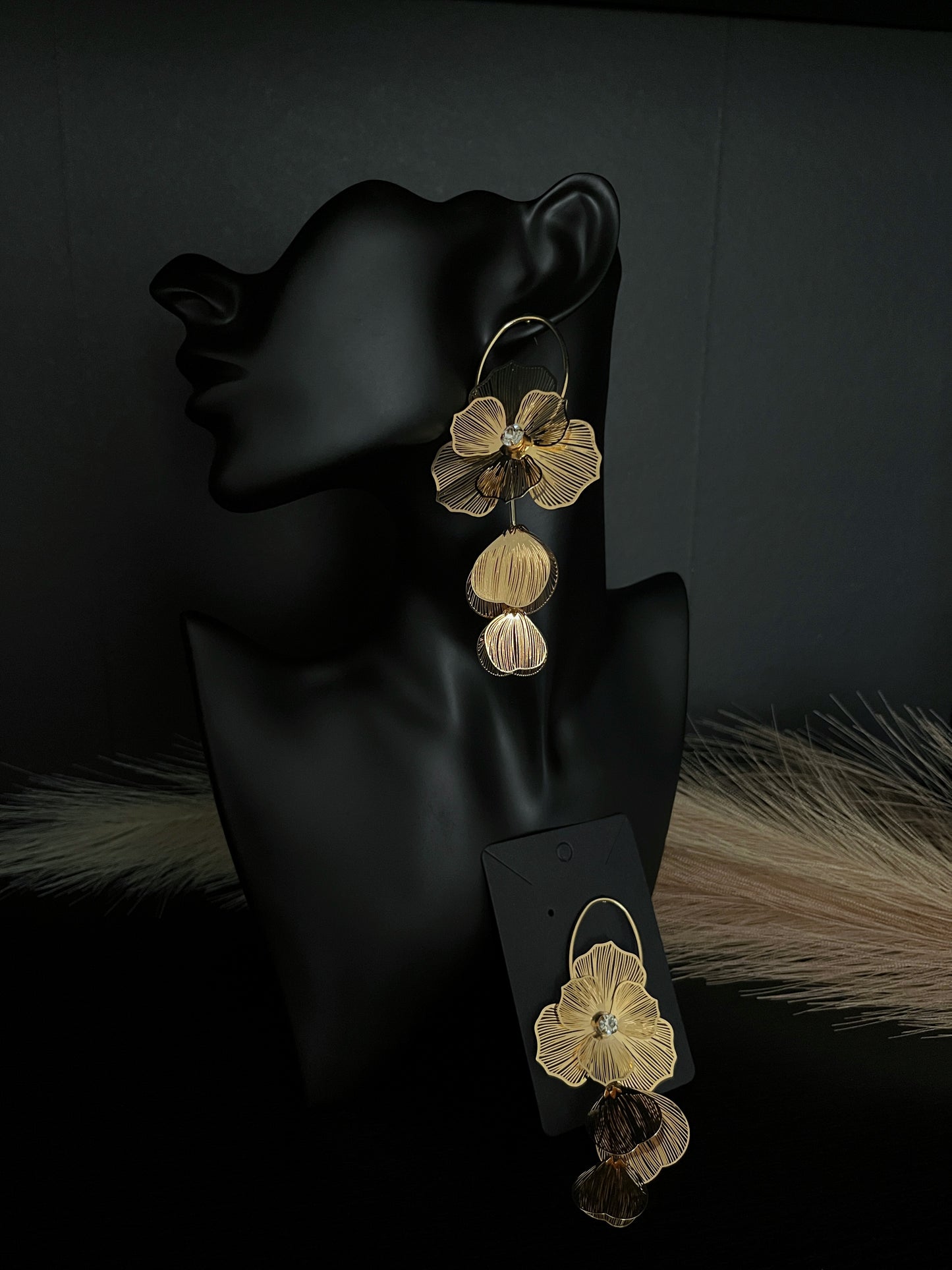 Drop Flower Statement Earrings - Gold
