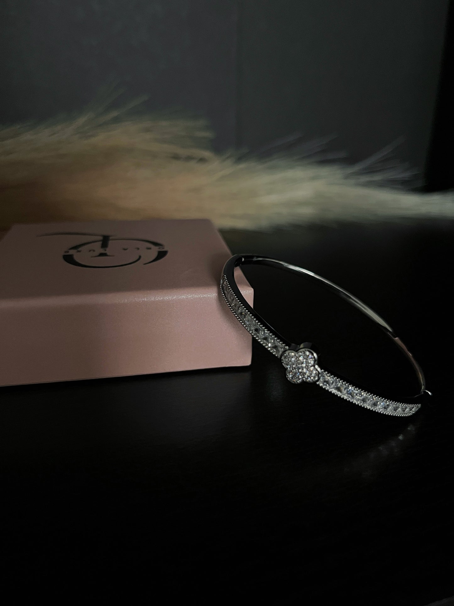 Clover Stainless Steel Bangle Bracelet with Cubic Zirconia