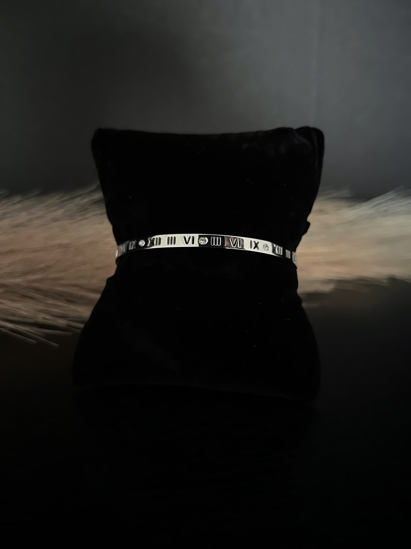 Numeral Stainless Steel Bangle Bracelet with Cubic Zirconia