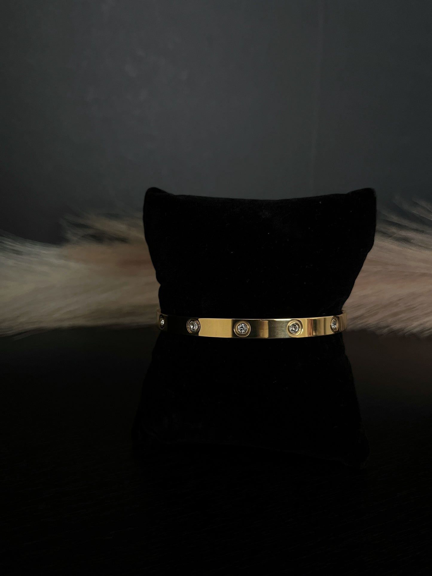 Ora Stainless Steel Bangle Bracelet with Cubic Zirconia - Gold