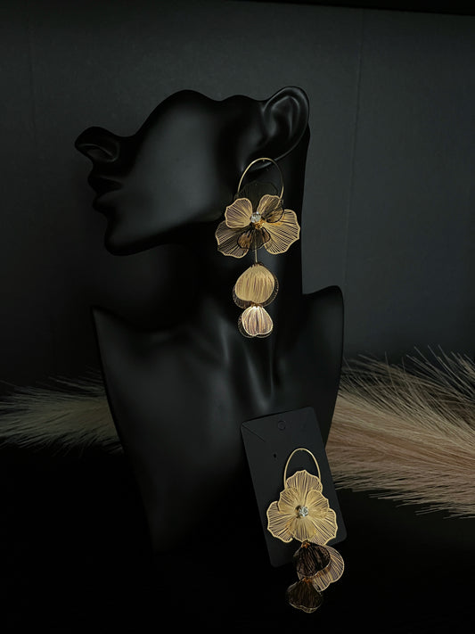 Drop Flower Statement Earrings - Gold