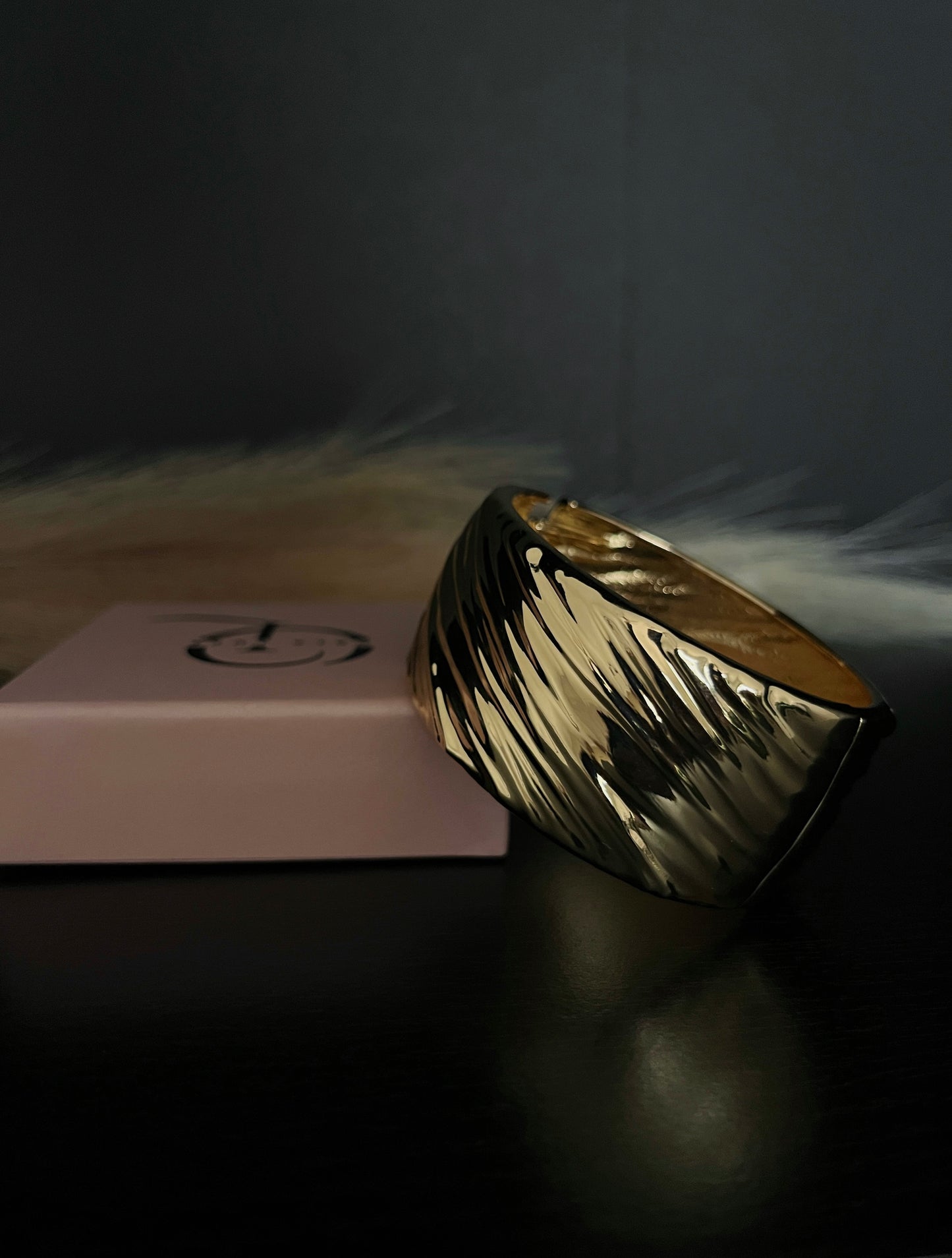 Chunky Textured Bangle Hinge Bracelet - Gold