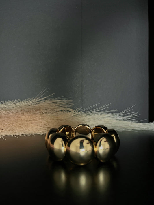 Chunky Beaded Bangle Bracelet - Gold
