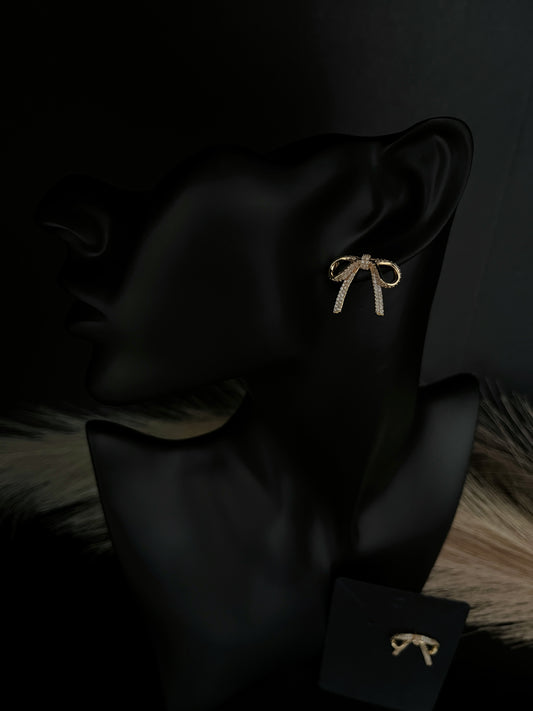 18K Gold-Filled Bow Earrings with Cubic Zirconia