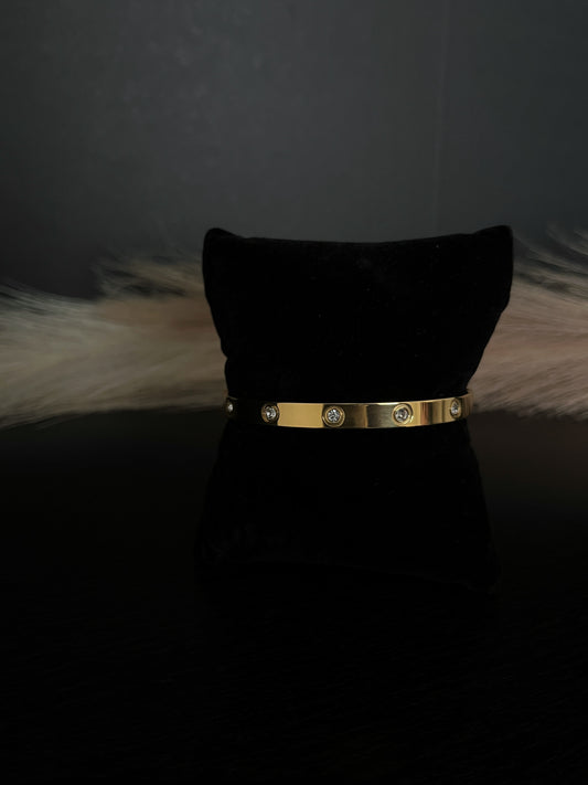 Ora Stainless Steel Bangle Bracelet with Cubic Zirconia - Gold