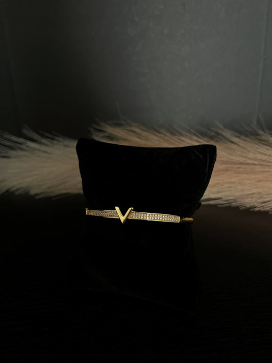 Vela Stainless Steel Bangle Bracelet with Cubic Zirconia - Gold