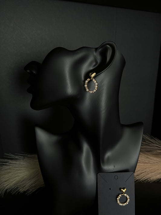 18K Gold-Dipped Heart Pearl Earrings with Cubic Zirconia